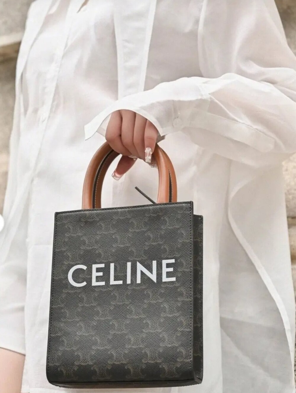 BRAND NEW!!! Celine Triomphe Canvas Calfskin Mini Vertical Cabas Tan - Picture 4 of 16
